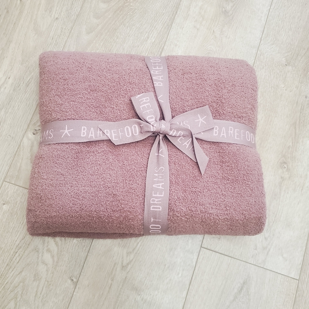 Barefoot Dreams CozyChic Stacked Rib Border Blanket Throw 45" x 60" NEW Pink - Picture 2 of 7